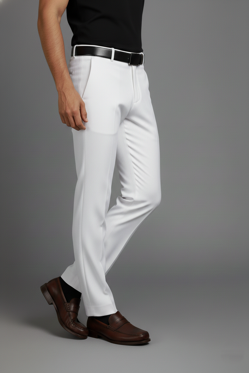 Men Slim Fit Formal White Colour Trousers for Smart & Casual 261116892