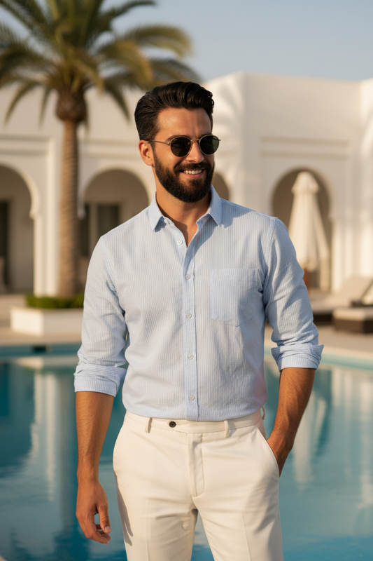 Striped Color Casual Shirts for Men | Skyblue