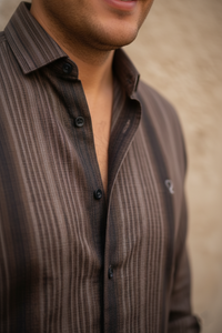 Summer Striped Brown Color Cotton Shirt | Lightweight & Breathable-241155650