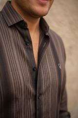Summer Striped Brown Color Cotton Shirt | Lightweight & Breathable-241155650