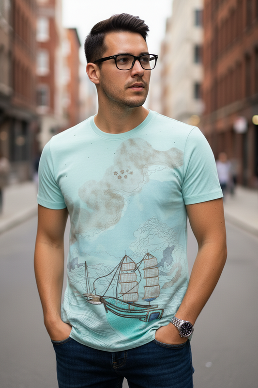 Men Printed Mint Green T-Shirt - Nautical Graphic |261040666
