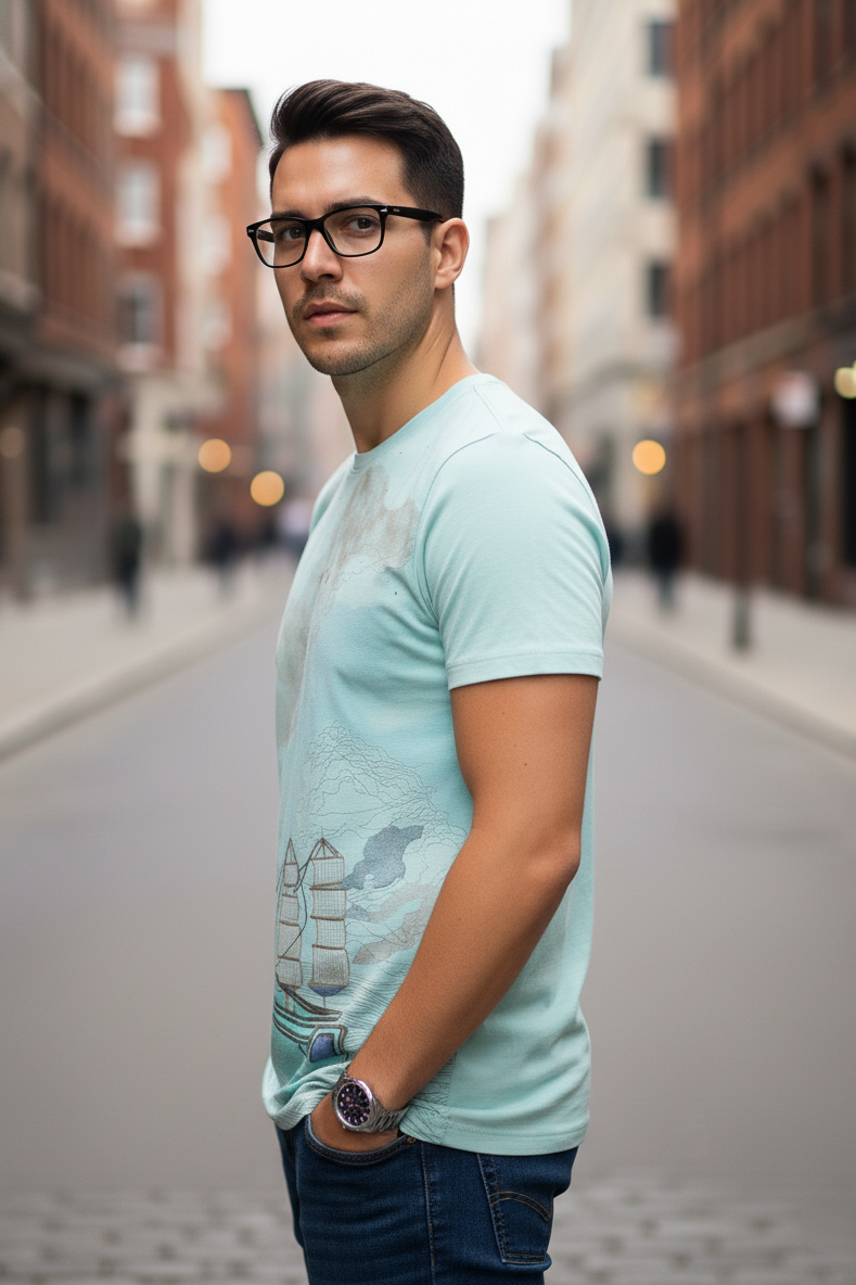 Men Printed Mint Green T-Shirt - Nautical Graphic |261040666