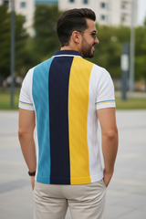 Men Yellow Retro Vertical Striped Knit Polo T-Shirt - Slim Fit 261040580