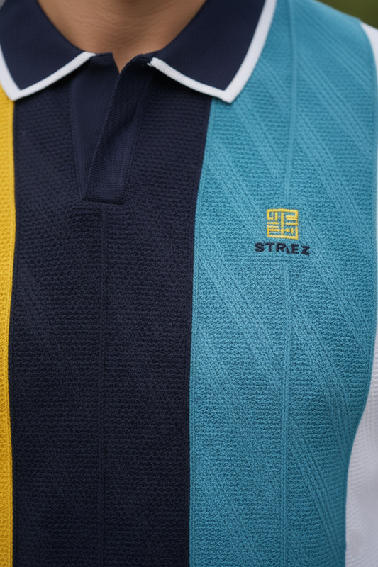 Men Yellow Retro Vertical Striped Knit Polo T-Shirt - Slim Fit 261040580