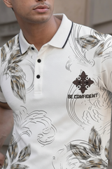 Men Casual White Floral Polo T-Shirt - Be Confident Graphic Knit 261040645
