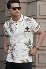 Men Casual White Floral Polo T-Shirt - Be Confident Graphic Knit 261040645
