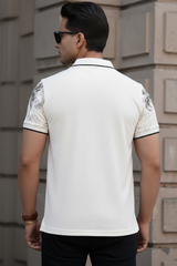 Men Casual White Floral Polo T-Shirt - Be Confident Graphic Knit 261040645