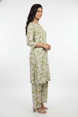 Pgreen Floral Block Print Coord Set for Ladies-CR-251227880