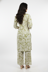 Pgreen Floral Block Print Coord Set for Ladies-CR-251227880