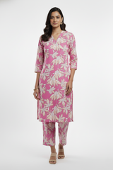 Pink Floral Print Cotton Coord Set with Wide-Plazo-CR-251227703
