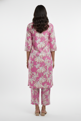 Pink Floral Print Cotton Coord Set with Wide-Plazo-CR-251227703