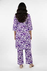 Lavender & White Abstract Print Cotton Coord Set for Women 251228643