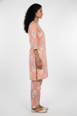 Peach Floral Block Print Coord Set for Ladies-CR-251227698