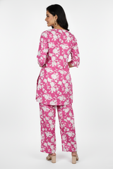 Pink Floral Print Cotton Coord Set with Wide-Plazo-251227917