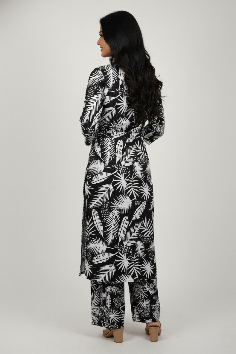 Women Black & White Tropical Print Kurta Set 251228643