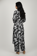 Ladies Black & White Tropical Print Kurta Set -CR-251228638