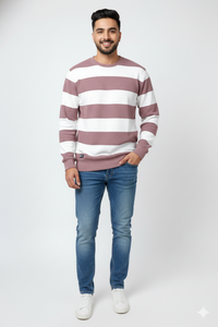 Men Onion-White Striped Crew neck T-Shirt 251124134