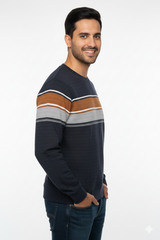 Men Black-Rust Striped Crew neck T-Shirt | Textured 251200372