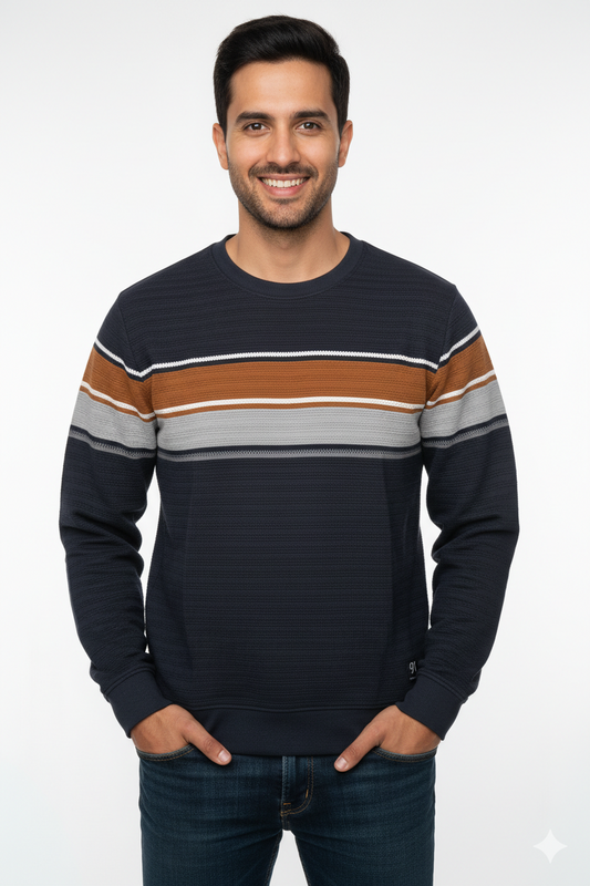 Men Black-Rust Striped Crew neck T-Shirt | Textured 251200372