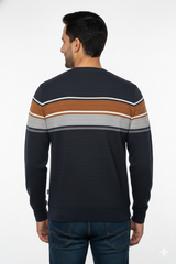 Men Black-Rust Striped Crew neck T-Shirt | Textured 251200372