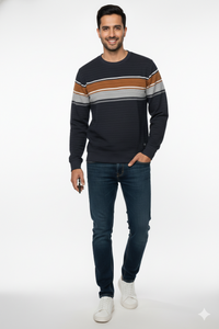 Men Black-Rust Striped Crew neck T-Shirt | Textured 251200372