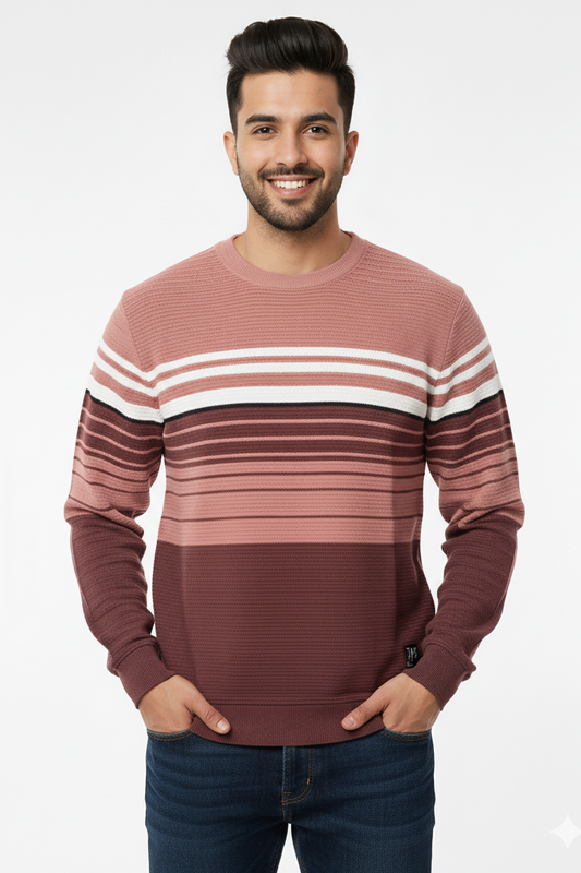 Men Onion-white Striped T-Shirt | crew Neck | Textured 251200372