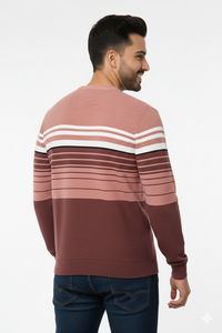 Men Onion-white Striped T-Shirt | crew Neck | Textured 251200372