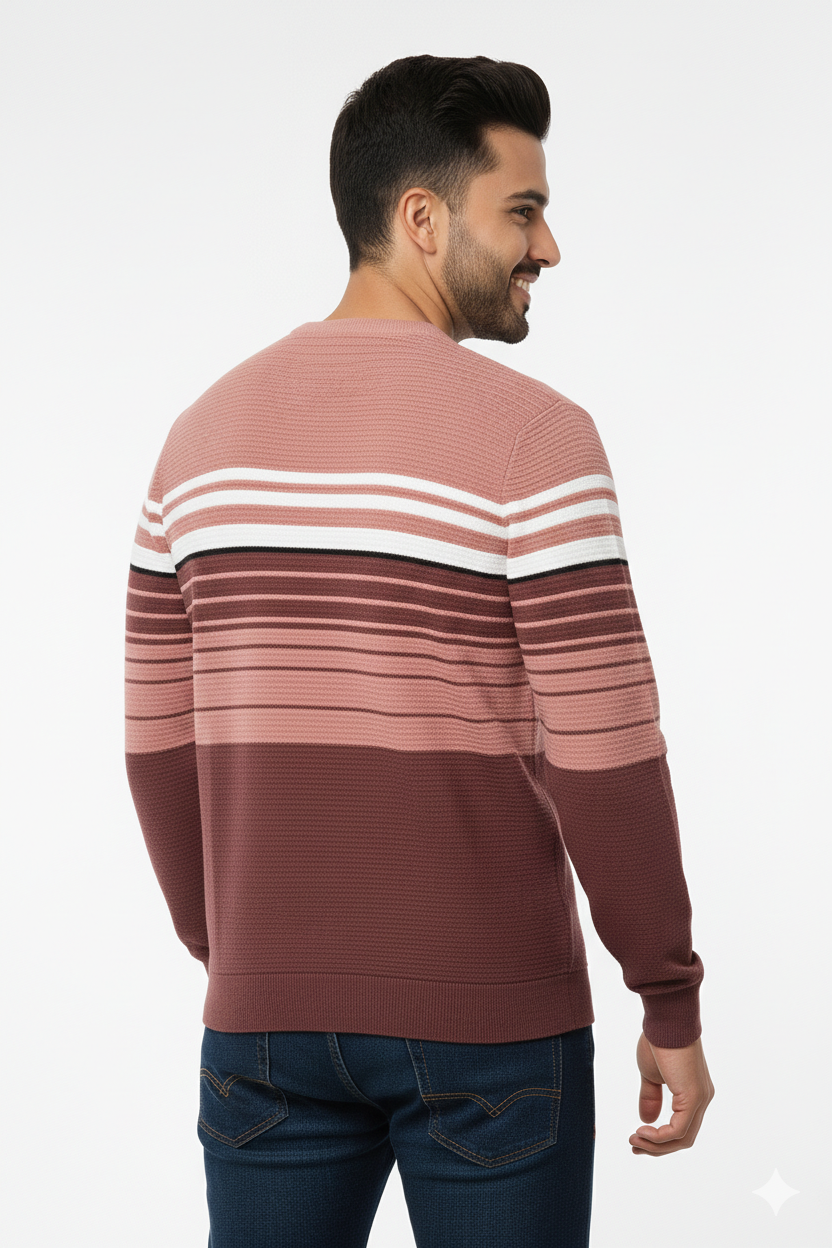 Men Onion-white Striped T-Shirt | crew Neck | Textured 251200372