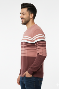 Men Onion-white Striped T-Shirt | crew Neck | Textured 251200372