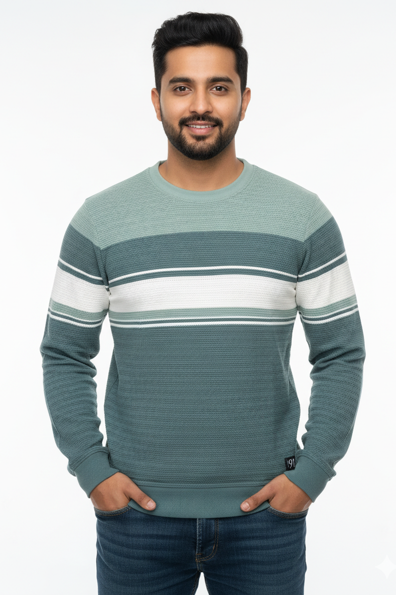 Men Pista-White Striped Crew neck T-Shirt | Textured 251200372