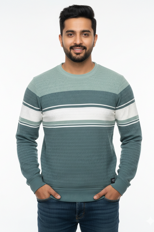 Men Pista-White Striped Crew neck T-Shirt | Textured 251200372