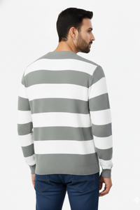 Men Pista-White Horizontal Striped Crew Neck T-Shirt 251124134