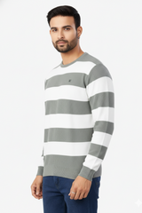 Men Pista-White Horizontal Striped Crew Neck T-Shirt 251124134