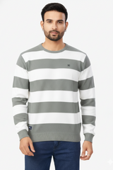 Men Pista-White Horizontal Striped Crew Neck T-Shirt 251124134