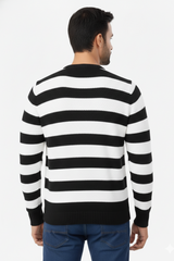 Men Black-White Striped Crew Neck T-Shirt 251170711