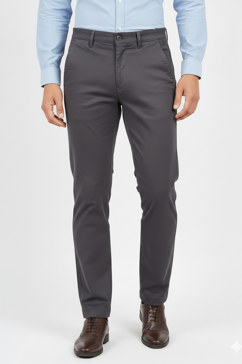 Men Plain Dark Grey Chinos | Slim & Regular Fit Pants 261004775