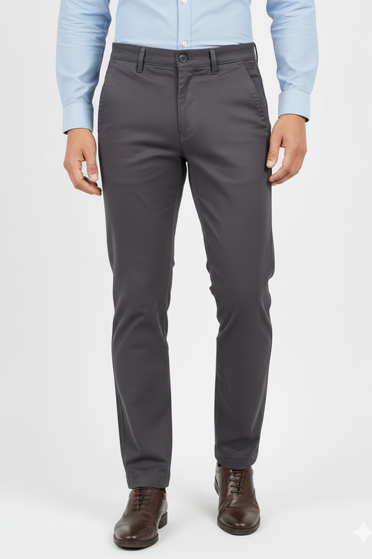 Men Plain Dark Grey Chinos | Slim & Regular Fit Pants 261004775