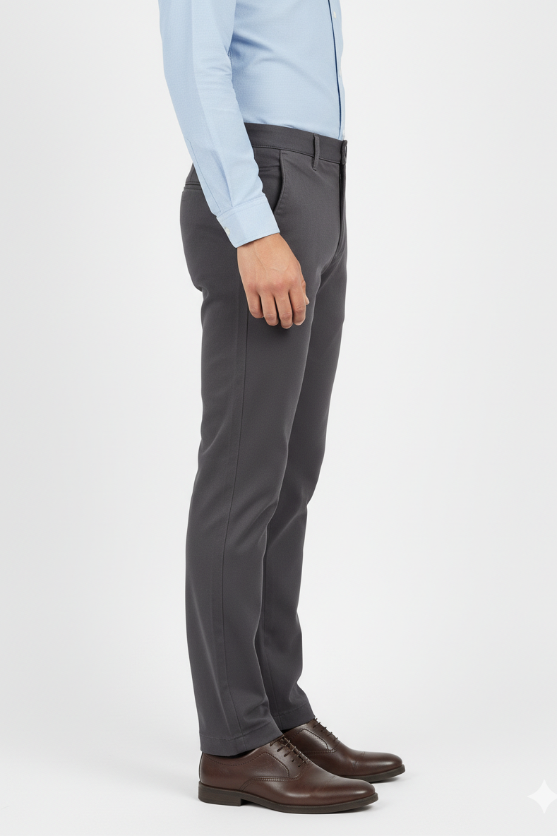 Men Plain Dark Grey Chinos | Slim & Regular Fit Pants 261004775