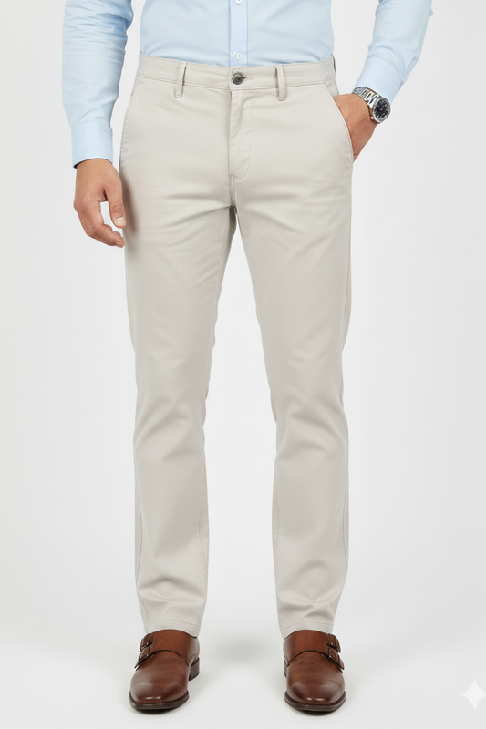 Men Plain Cream Chinos | Slim & Regular Fit Pants 261004775