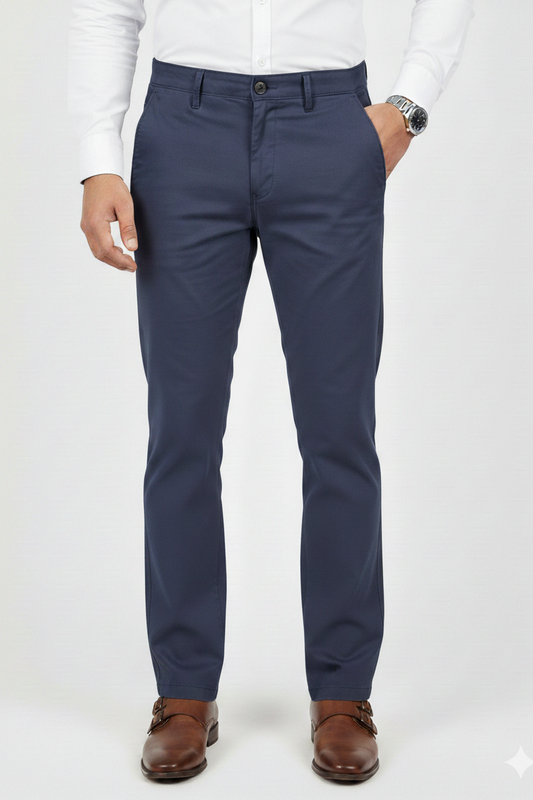 Men Plain Navy Blue Chinos | Slim & Regular Fit Pants 261004775