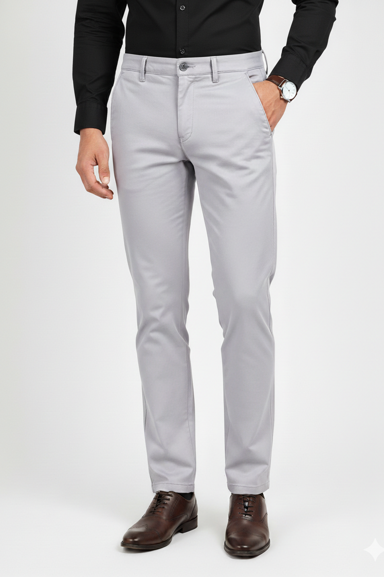 Men Plain Light Grey Chinos | Slim & Regular Fit Pants 261004775
