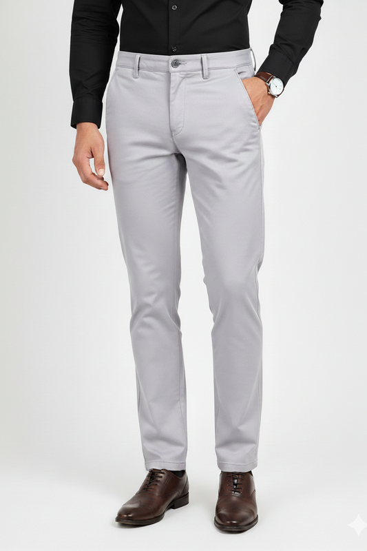 Men Plain Light Grey Chinos | Slim & Regular Fit Pants 261004775