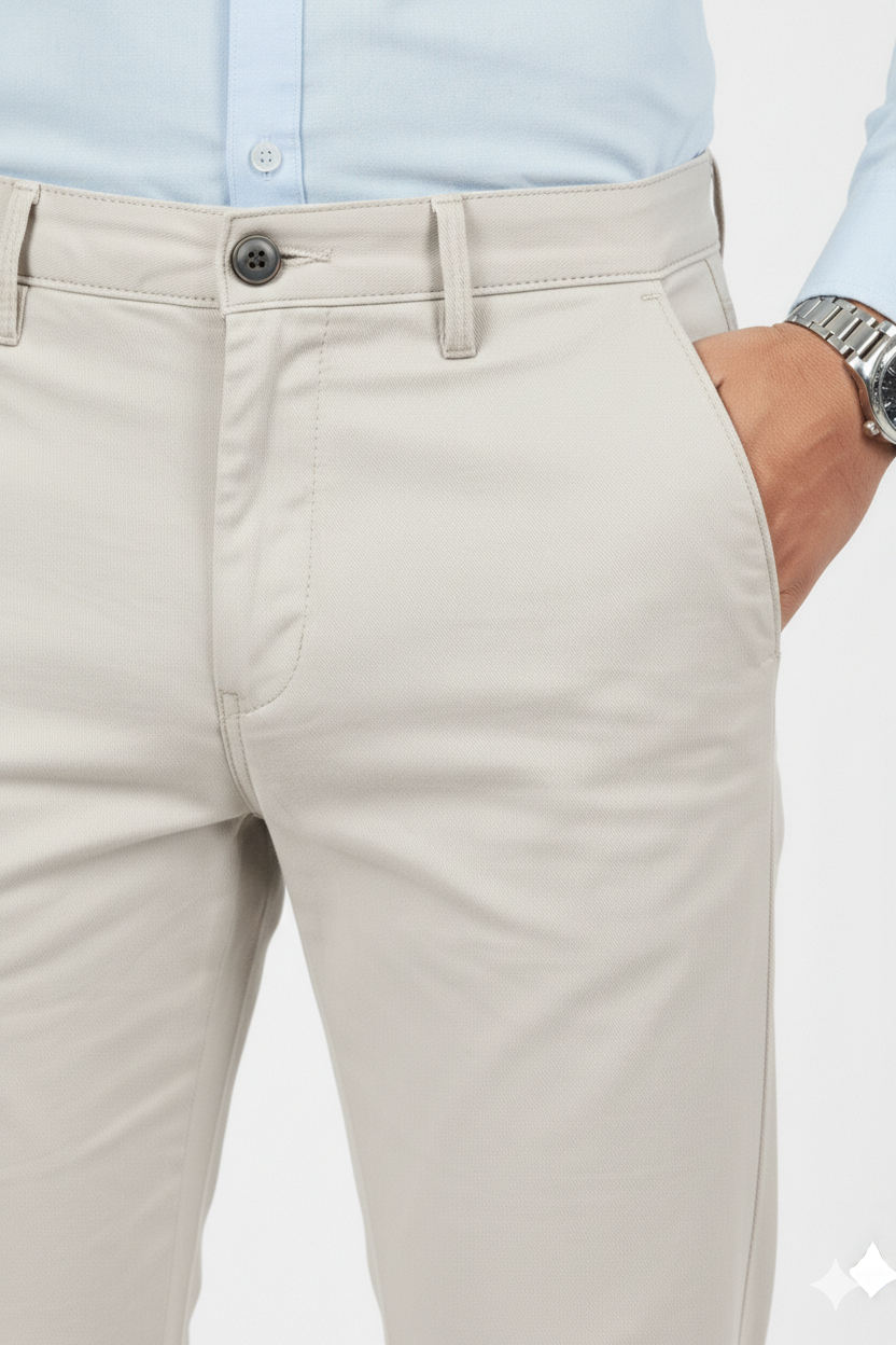 Men Plain Cream Chinos | Slim & Regular Fit Pants 261004775