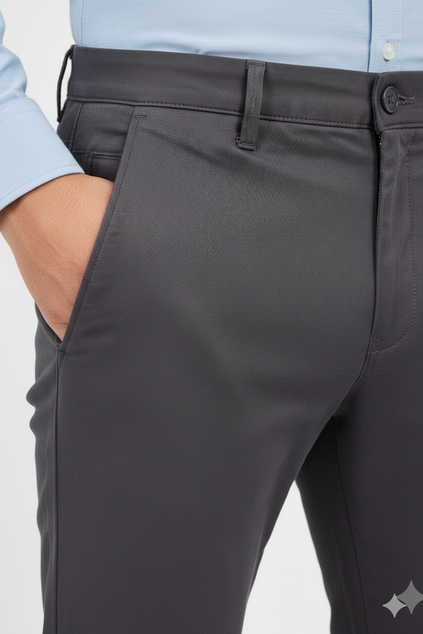 Men Plain Dark Grey Chinos | Slim & Regular Fit Pants 261004775