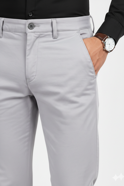 Men Plain Light Grey Chinos | Slim & Regular Fit Pants 261004775