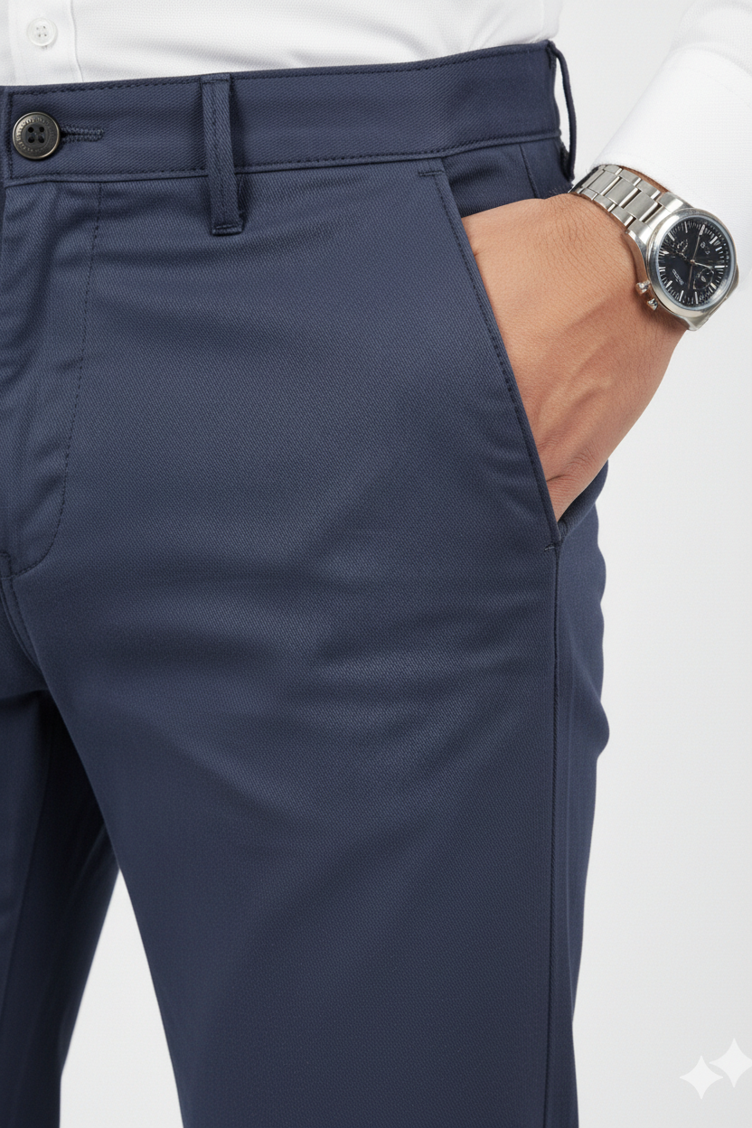 Men Plain Navy Blue Chinos | Slim & Regular Fit Pants 261004775