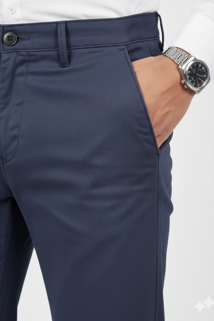 Men Plain Navy Blue Chinos | Slim & Regular Fit Pants 261004775