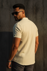 Men Lemon Mandarin Collar Henley T-Shirt| Slim Fit Short Sleeve|261040556