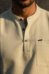 Men Lemon Mandarin Collar Henley T-Shirt| Slim Fit Short Sleeve|261040556