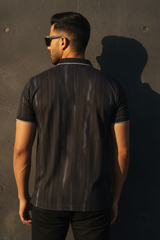 Men Black Striped Polo T-Shirt - Slim Fit Distressed Print